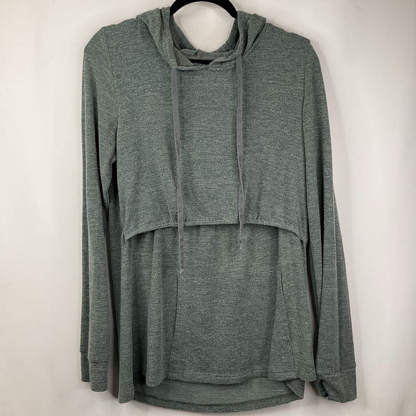 Size XL: Latched Mama Heather Grey Hoodie Long Sleeve Nursing Sweater