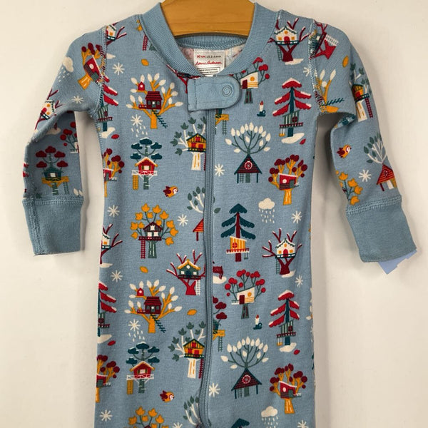 Size 3-6m (60): Hanna Andersson Blue Holiday Zip Up 1pc PJs