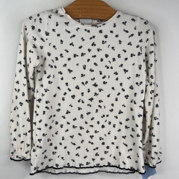 Size 4-5: Zara White/Grey Floral Long Sleeve Shirt