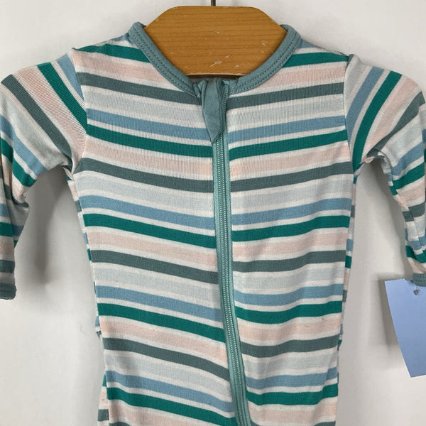 Size Preemie: Kickee Blue/White Striped Zip Up 1pc PJs