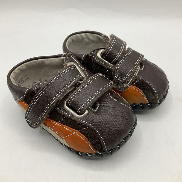 size 0-3m PediPed Brown/Orange Velcro Shoe