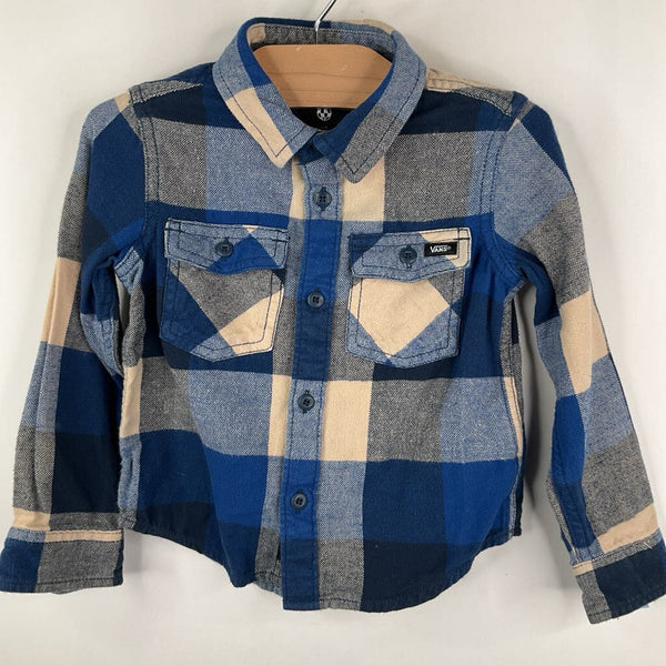 Size 2: Vans Blue/Creme Checkered Collared Button-Up Long Sleeve Shirt