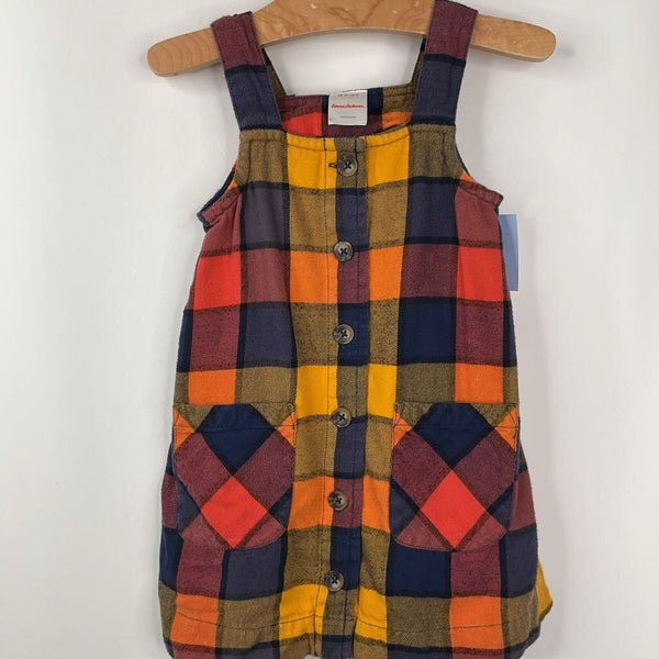 Size 3 (90): Hanna Andersson Orange/Blue Checkered Button-Up Tank Dress
