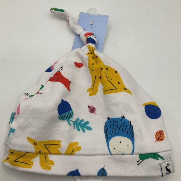 Size 3-6m: Joules White/Colorful Animals Baby Hat