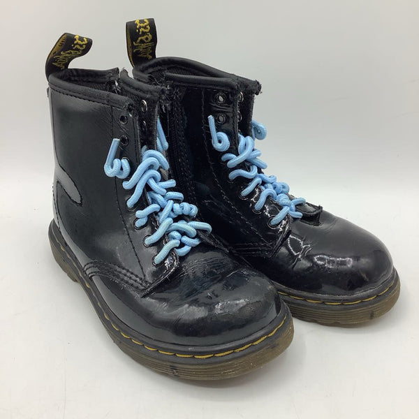 Size 10: Doc Martens Black Patent Zip-Up Lace-Up Boots w/ Blue Laces