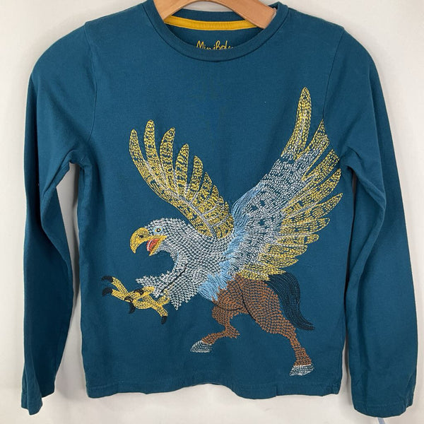 Size 9-10: Mini Boden Teal Embroidered Bird Long Sleeve Shirt