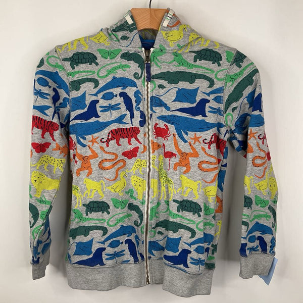 Size 9-10: Mini Boden Grey/Colorful Animals Zip-Up Hoodie