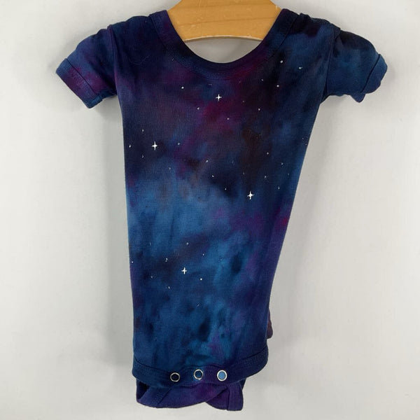 Size 3m: Purple/Blue Tie-Dye Stars Onesie w/ Hat