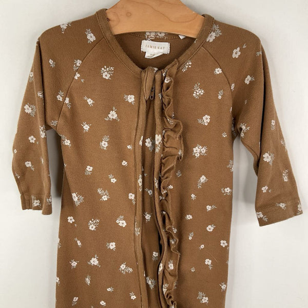 Size 6-12m: Jamie Kay Brown/White Floral Pattern 1pc Footy PJs