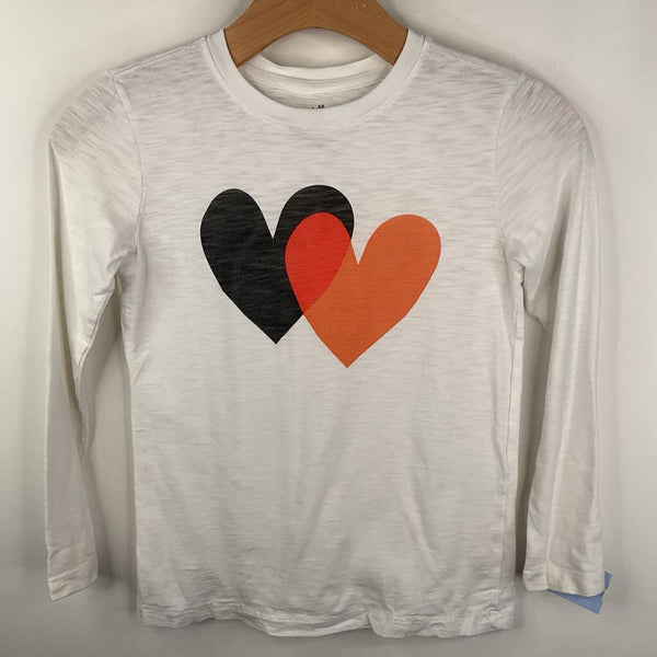 Size 8-9: Primary White Black/Orange Hearts Long Sleeve Shirt