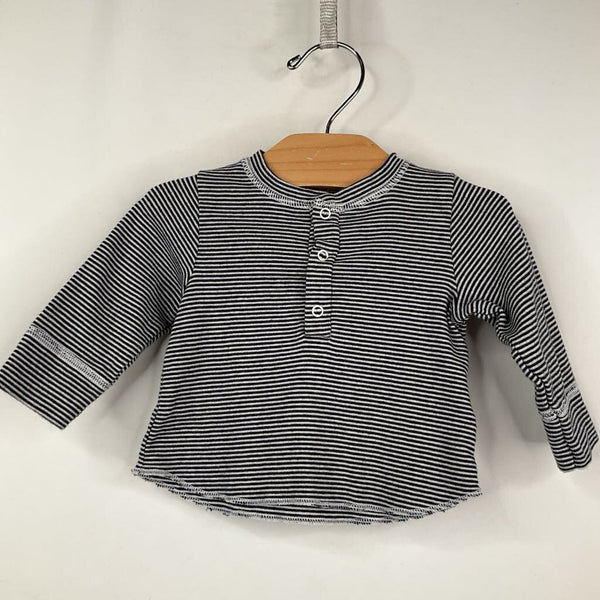 Size 3m: Petit Bateau Navy/White Striped Henley Long Sleeve Shirt