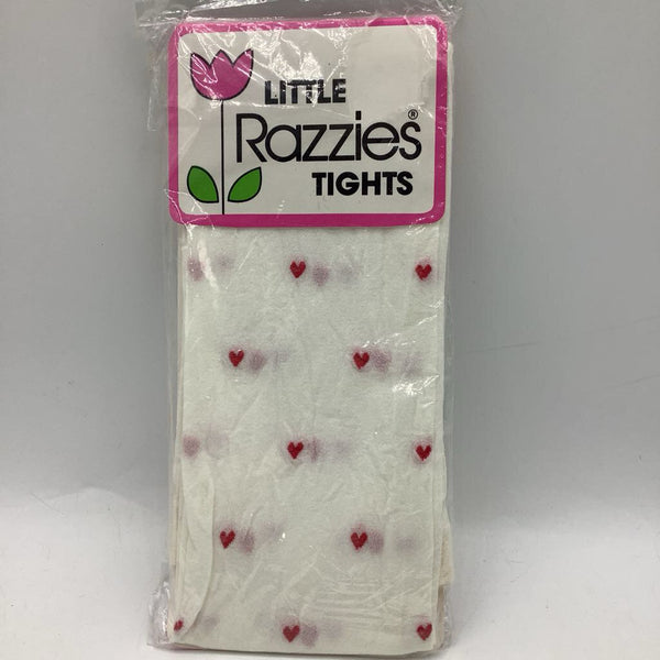 Size 3-4: White/Red Hearts Footed Tights NEW