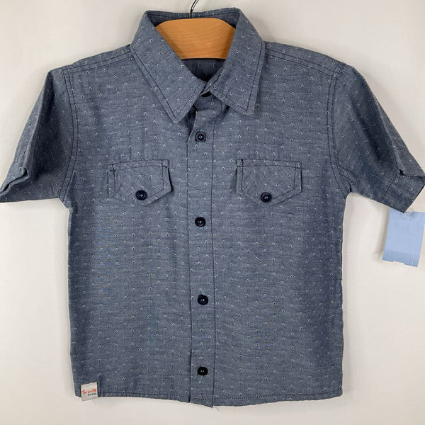 Size 4 Scudo Light Blue/ White Textured Pattern Short Sleeve Shirt