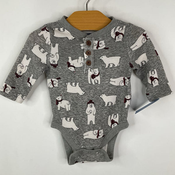 Size 0-3m: Old Navy Gray Polar Bears Waffle Knit Long Sleeve Onesie