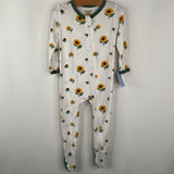 Size 3-6m: Kyte White/Yellow/Green Sunflowers Bamboo Zip Footy PJs