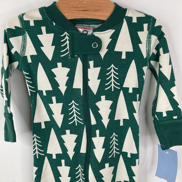 Size 3-6m (60): Hanna Andersson Green/White Trees 1pc Zip Holiday PJs