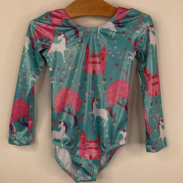 Size 5-6: Blue/Pink Shimmer Unicorn Long Sleeve Gymnastics Leotard NEW
