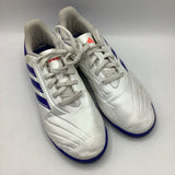 Size 5.5Y: Adidas White/Blue Lace-Up Indoor Soccer Cleats