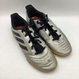 Size 4.5Y: Adidas Silver/Black Lace-Up Indoor Soccer Cleats
