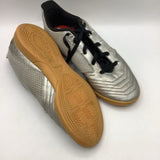 Size 4.5Y: Adidas Silver/Black Lace-Up Indoor Soccer Cleats