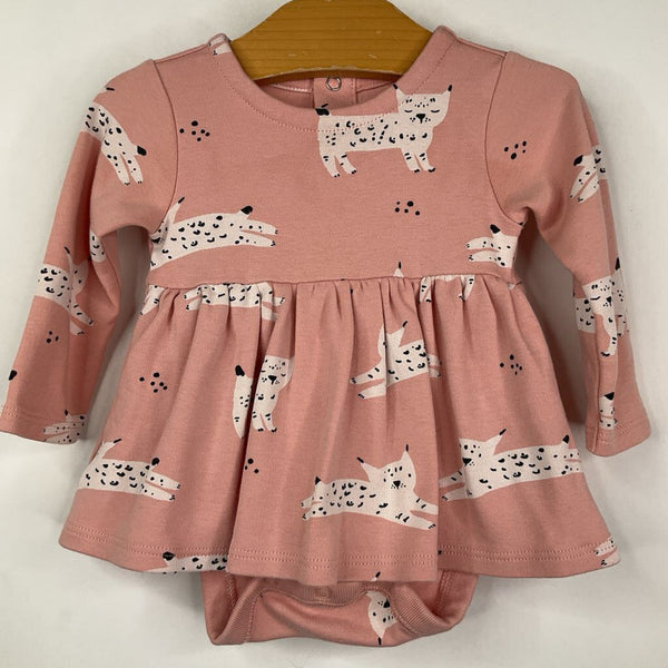 Size 3-6m: Tea Collection Pink/White Bobcat Long Sleeve Dress