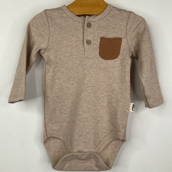 Size 3-6m: Rabbit + Bear Beige Quarter Button-Up Long Sleeve Onesie - NEW W/ TAGS