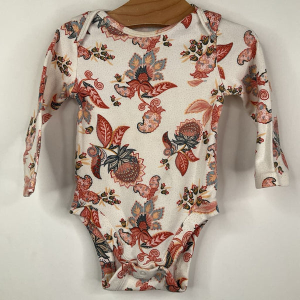 Size 6-12m: Old Navy White/Pink Paisley Flowers Long Sleeve Onesie