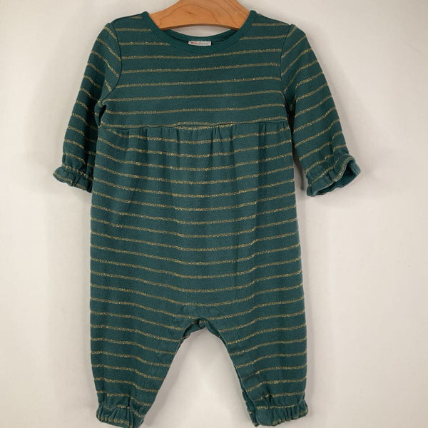 Size 3-6m (60): Hanna Andersson Green/Gold Striped Snap Romper