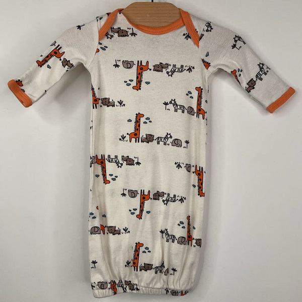Size Preemie: Gerber Organic White/Orange Safari Animals Nighty
