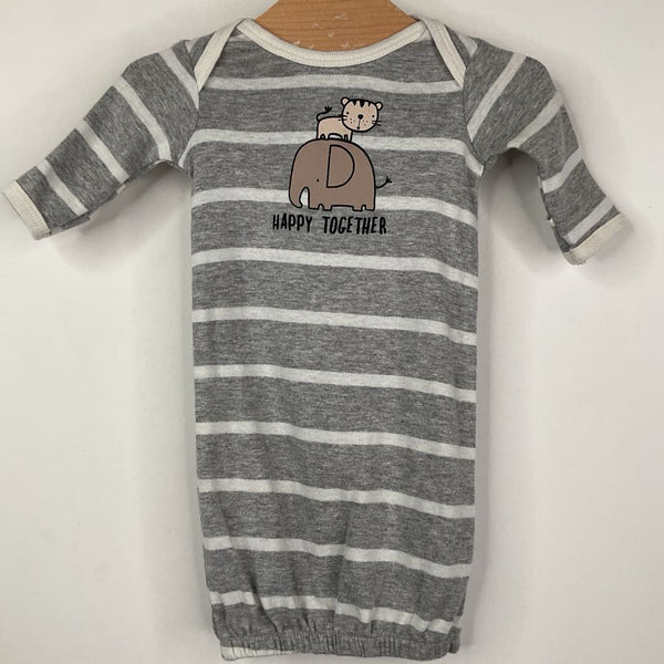 Size Preemie: Gerber Organic "Happy Together" White/Gray Striped Nighty