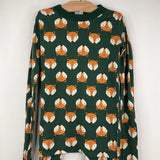 Size 12 (150): Hanna Andersson Green/Orange Foxes Organic Cotton 2pc PJs