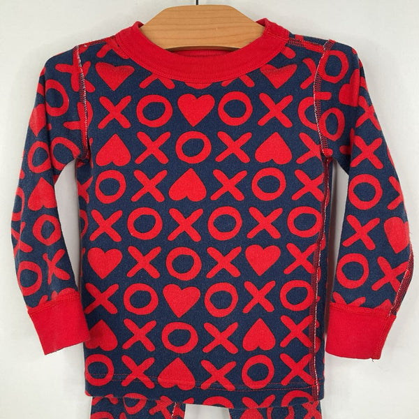 Size 3 (90): Hanna Andersson Blue/Red "XOXO" 2pc PJs