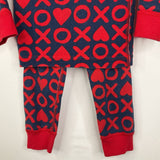 Size 3 (90): Hanna Andersson Blue/Red "XOXO" 2pc PJs