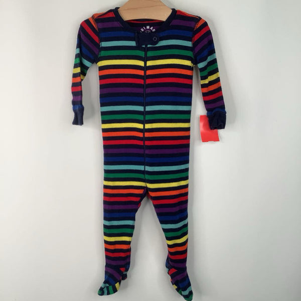 Size 6-9m: Primary Blue/Colorful Striped 1pc Footy PJs
