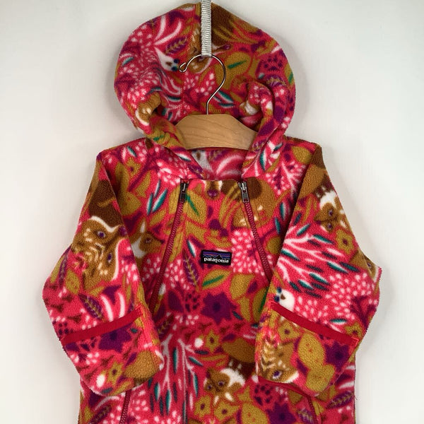 Size 12-18m: Patagonia Pink/Colorful Nature Print Zip-Up Fleece Bunting