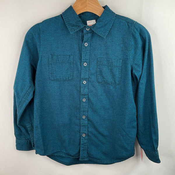 Size 10 (140): Hanna Andersson Blue Collared Button-Up Long Sleeve Shirt