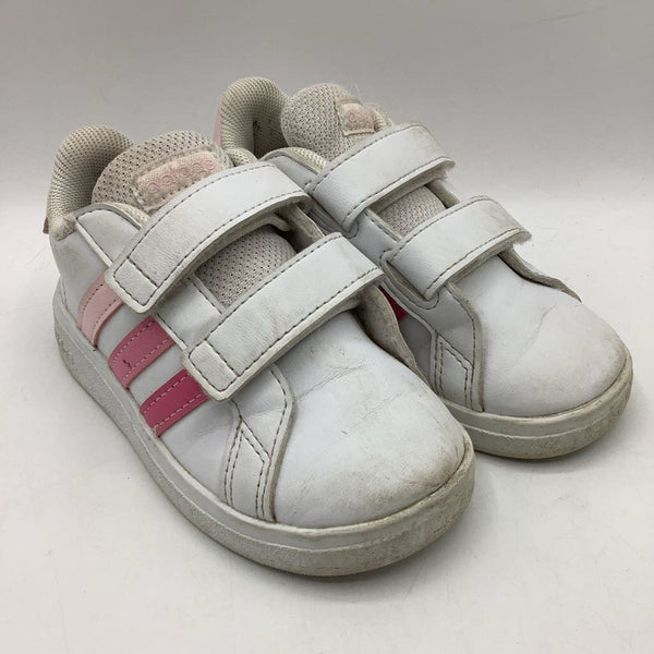 Size 7: Adidas Pink/White Velcro Strap Sneakers