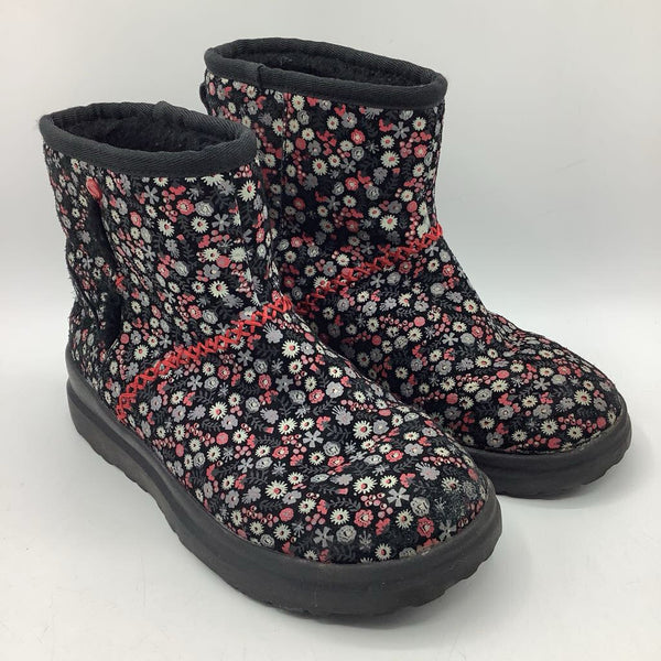 Size 4Y: Ugg Black/Pink Floral Cozy Boots