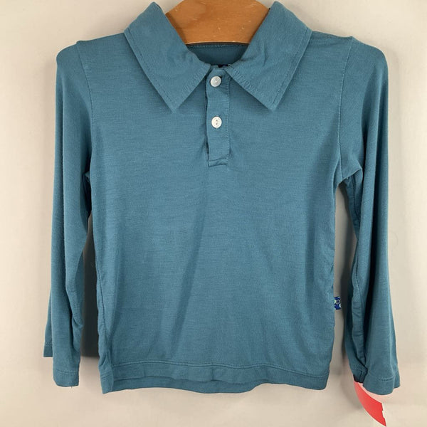 Size 3: Kickee Pants Blue Collared Long Sleeve Shirt