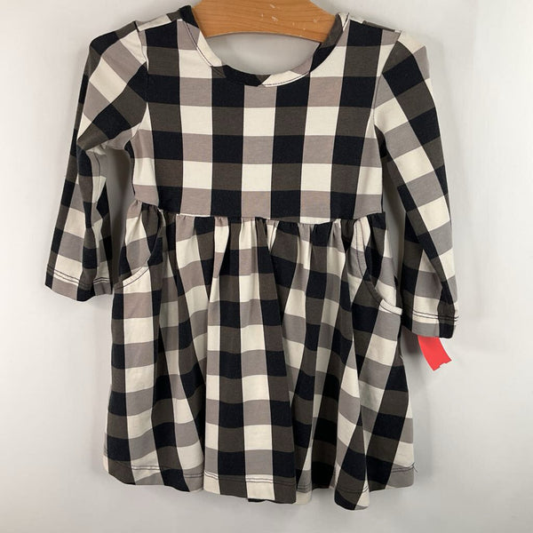 Size 2 (85): Hanna Andersson Black/White/Grey Checkered Long Sleeve Dress