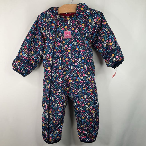 Size 12-18m: Jojo Maman Baby Blue/Colorful Floral Fleece Lined Rain Suit