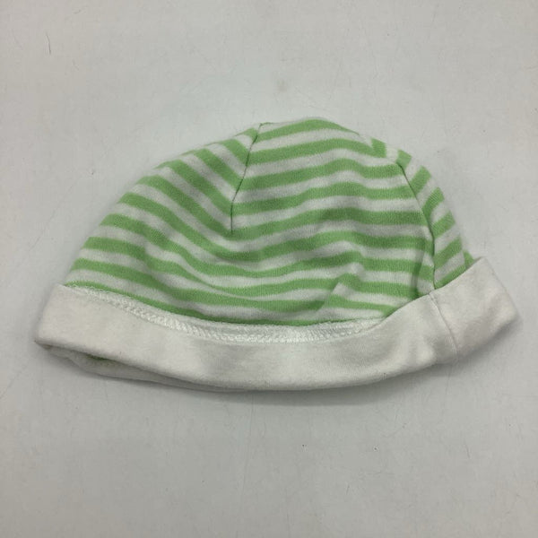 Size 6m: White/Green Striped Baby Hat