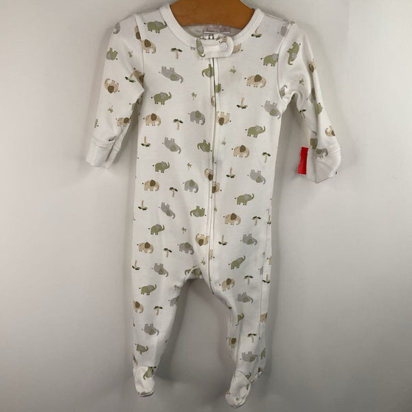 Size 6-9m: Tres Beau At Belle White/Multi Elephant 1pc Footy PJs