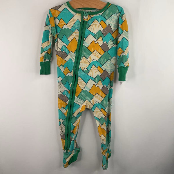Size 9m: Frugal Organics Green/Yellow/Multi Mountain 1pc Footy PJs