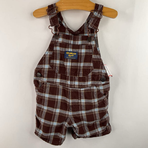 Size 9m: OshKosh B'Gosh Brown/Blue Plaid Short Overalls