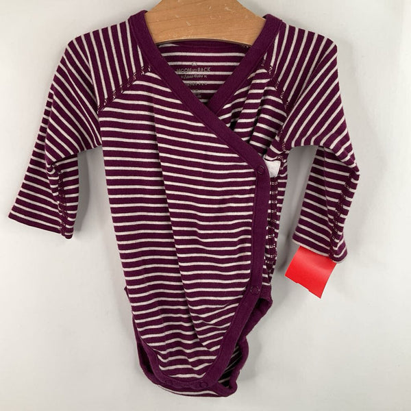 Size 3-6m (60): Hanna Andersson Purple/White Striped Long Sleeve Snap Up Onesie