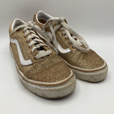 Size 3Y: Vans White/Golden Shimmery Lace-Up Sneakers