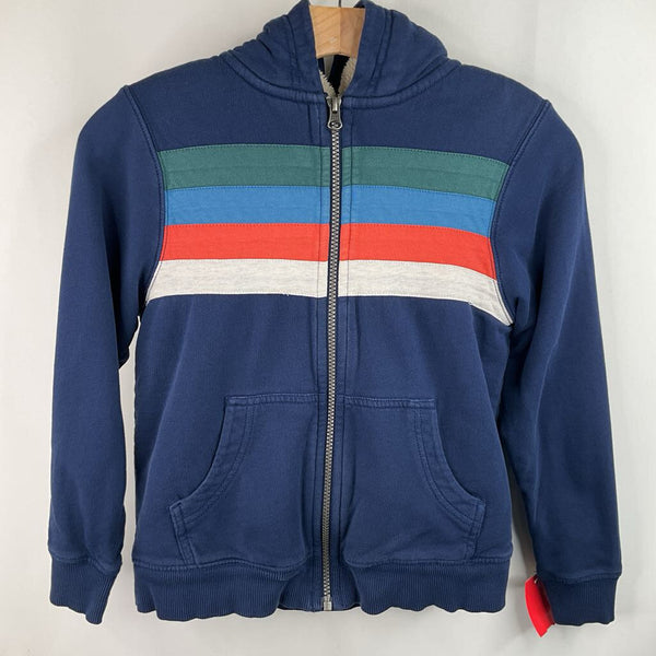 Size 8 (130): Hanna Andersson Blue/Red/Orange Striped Zip-Up Hoodie