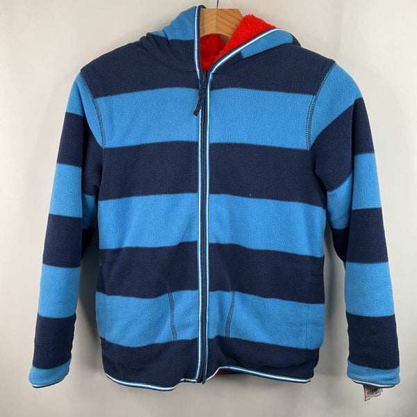 Size 9-10: Boden Blue Striped/Orange Fuzzy Fleece Reversible Zip-Up Hoodie