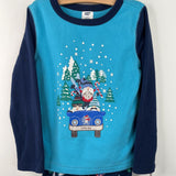 Size 8: Lands End Blue Holiday Gnome Print Fleece 2pc PJs